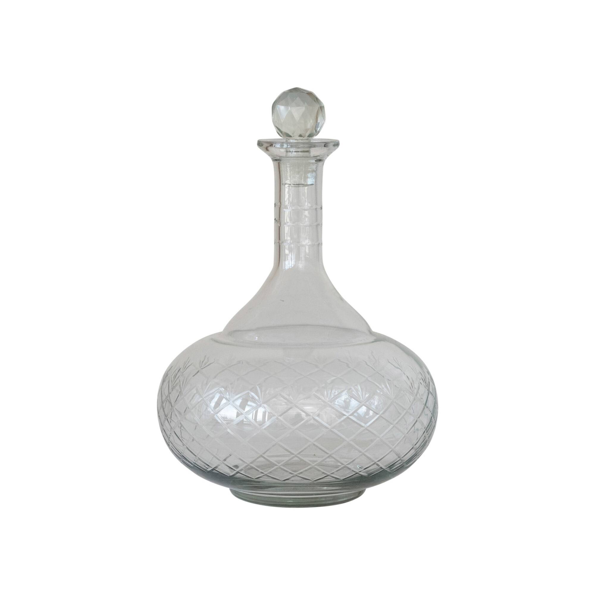 Hello Honey® 12oz. Clear Round Reclaimed Etched Glass Decanter with Tall Neck